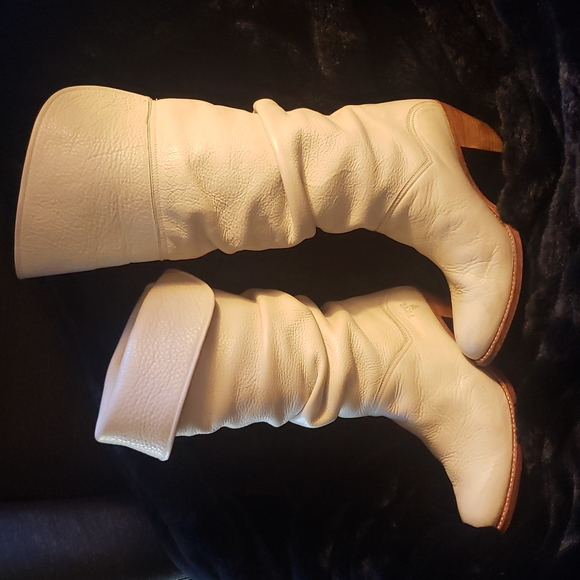 90's Ivory Frye Slouchy Roll-top boots Size 6M - Picture 2 of 11